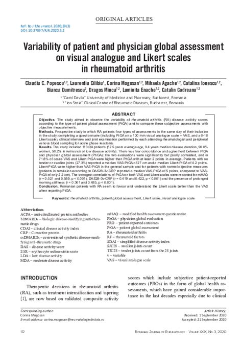 Pdf Variability Of Patient And Physician Global Assessment On Visual Analogue And Likert