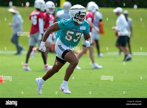 Miami Dolphins Linebacker Cameron Goode 53 Runs Drills During