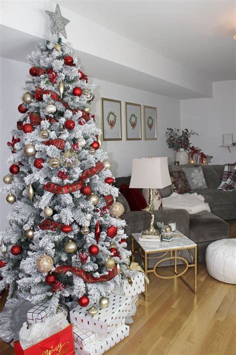 42 Amazing Red And Gold Christmas Décor Ideas Flocked Christmas Trees Decorated Red And Gold