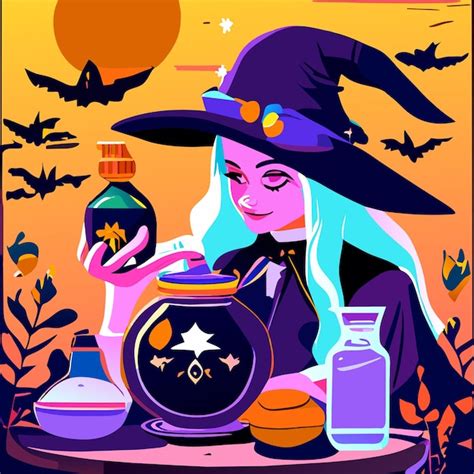 Premium Vector Witch Preparing A Potion Hand Drawn Cartoon Sticker