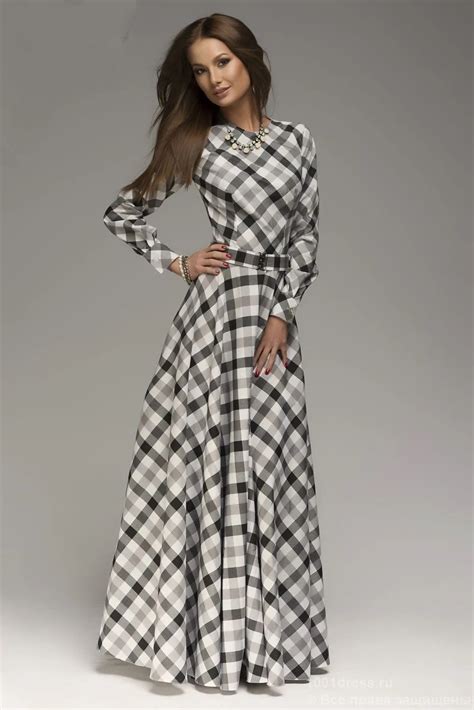 Bridess Plaid Womens Maxi Dress Retro Elegant Long Sleeve Womens Day Long Dresses In Dresses