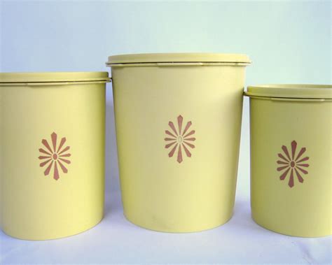 Vintage 1970s Tupperware Canisters In Light Gold Yellow With