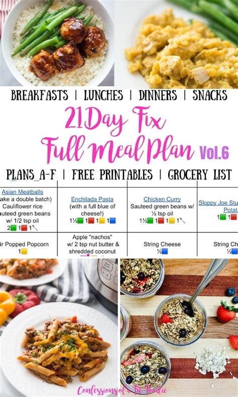 Day Fix Meal Plan Vol All Meals All Brackets Free Printables