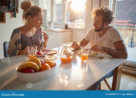 Lovely Couple Having Breakfast Together Stock Image Image Of Juice Home 208308137