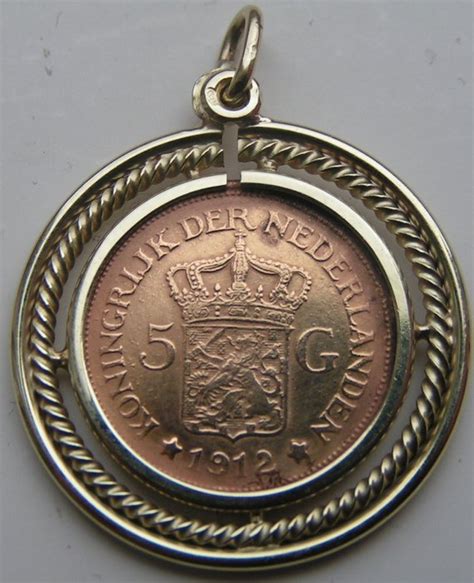 Gold pendant with 5 guilder coin, 1912 - Catawiki