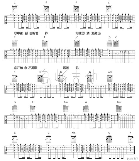 许巍《蓝莲花》吉他谱 《蓝莲花》c调原版六线谱 简谱网