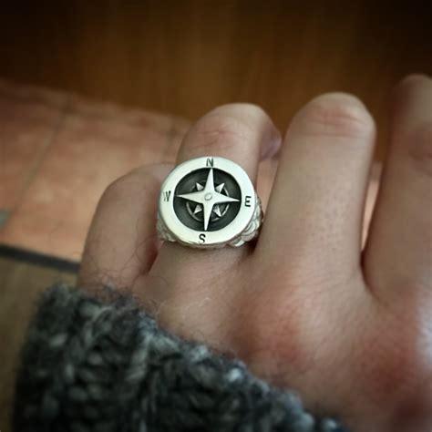 Silver Signet Ring Nautical Style Compass Ring Men Jewelry Etsy