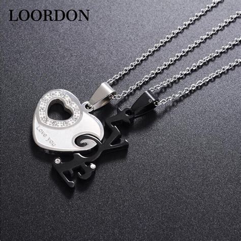 Loordon Acero inoxidable pareja amor corazón COLLAR COLGANTE con piedra