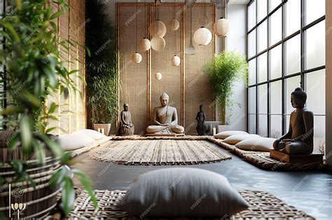 Premium Photo Cozy Zen Inspired Meditation Room With Floor Cushions