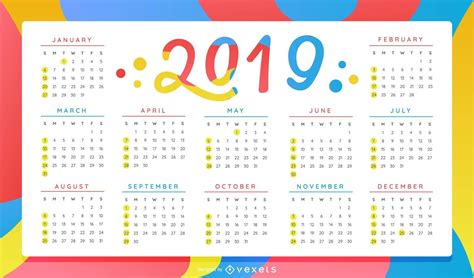 Calendario 2019 para imprimir año completo gratis