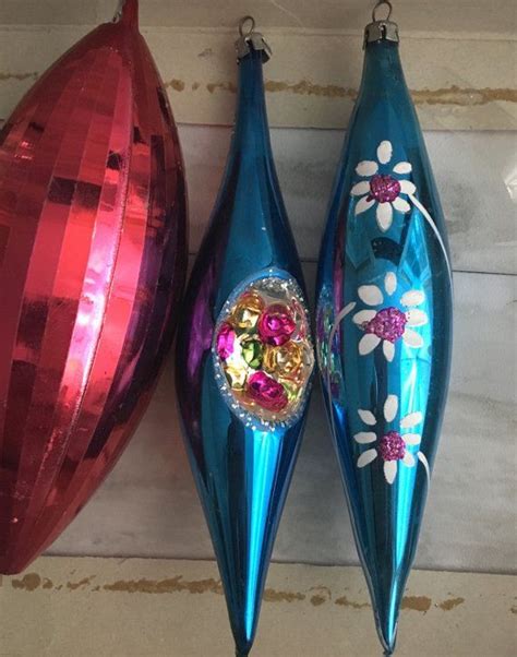 Set Of 7 Vintage Hand Blown Glass Teardrop Indent Ornaments Etsy Red And Pink Pink Blue