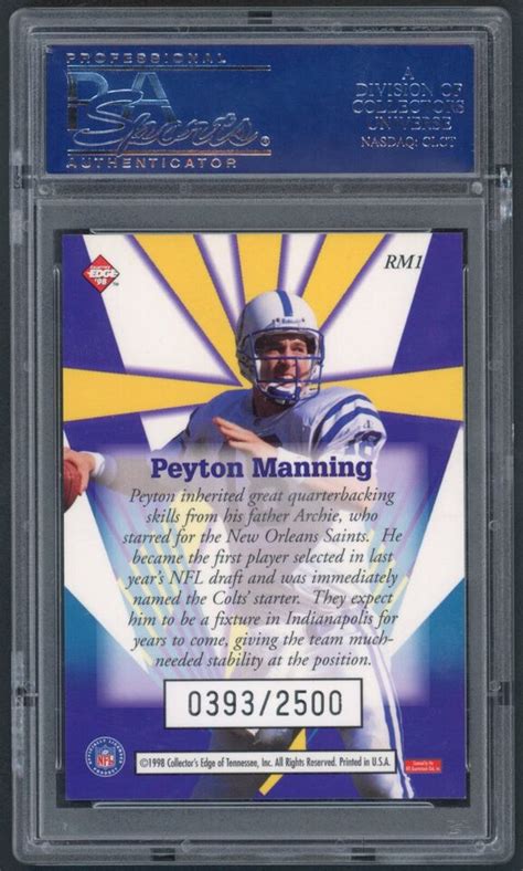 1998 Collectors Edge Rookie Masters Peyton Manning PSA 9 MINT 2500