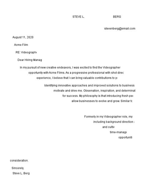 7 Videographer Cover Letter Examples Templates