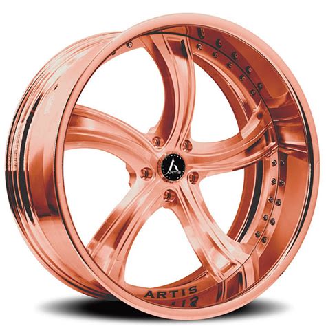 21 Staggered Artis Forged Wheels Kokomo Brushed Rose Gold Face With