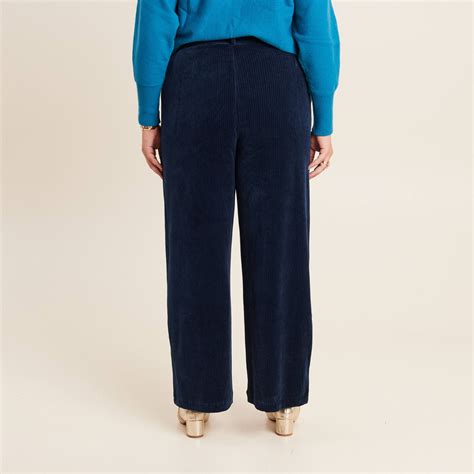 Pantalon Large Velours Bleu Marine Femme Vibs