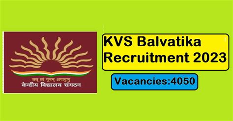 KVS Balvatika Recruitment 2023 Apply Online For Pre Primary Teacher