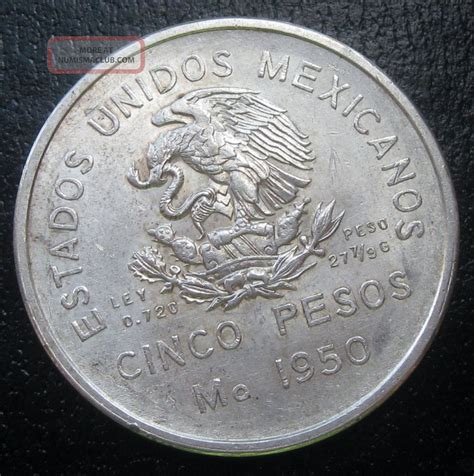 Mexico Five Silver Pesos Au G