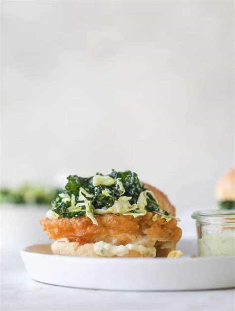 Crispy Fish Sandwich With Kale Cole Slaw Kale Cole Slaw Recipe