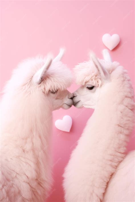 Premium Photo Loving Alpacas With Hearts On Pink Background