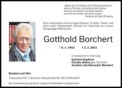 Traueranzeigen Von Gotthold Borchert Rz Trauer De