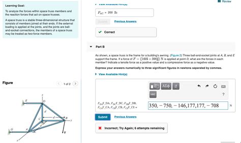 Solved Part A A Space Truss Is Subjected To A Load Of F Chegg