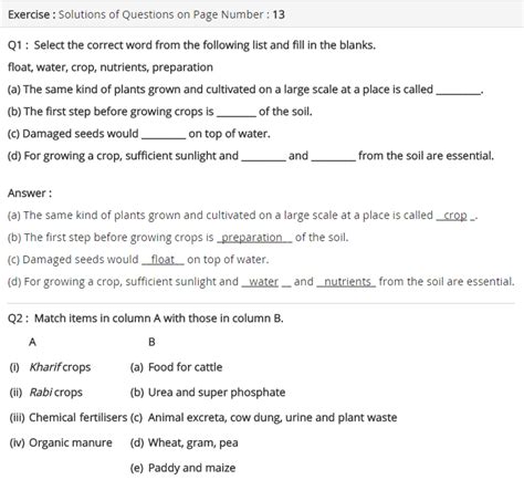 Ncert Solutions For Class 8 Science Crop Production And Management Crop