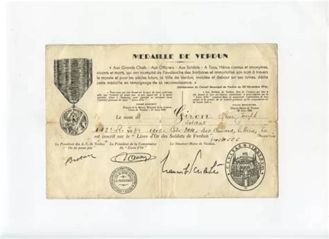 DIPLÔME MÉDAILLE DE Verdun soldat du 112 régiment d infanterie Toulon