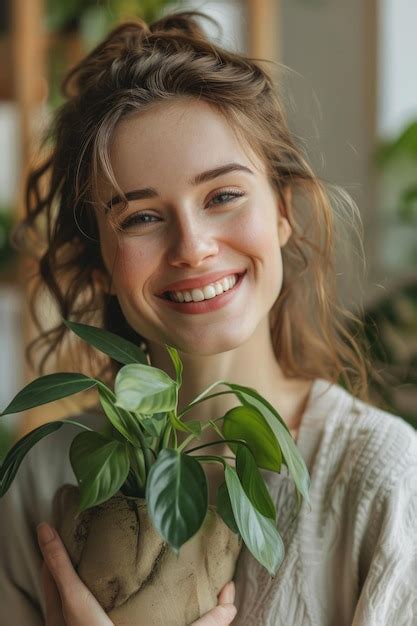 Premium Photo Woman Holding A Plant In Her Hands