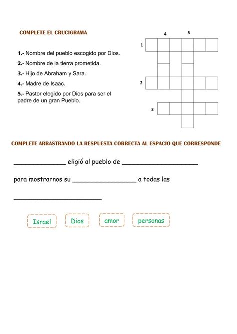 Abraham Y Sara Worksheets Religion Catolica Crossword Promised Land