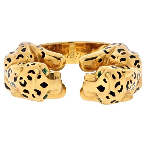 CARTIER Three Golds Emerald Onyx Panther Ring At 1stDibs