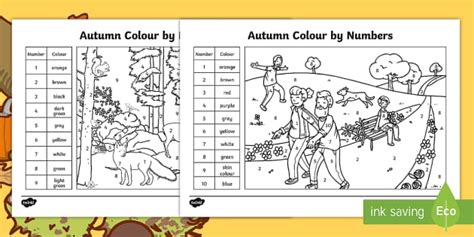 Autumn Scenes Colour by Number (teacher made) - Twinkl