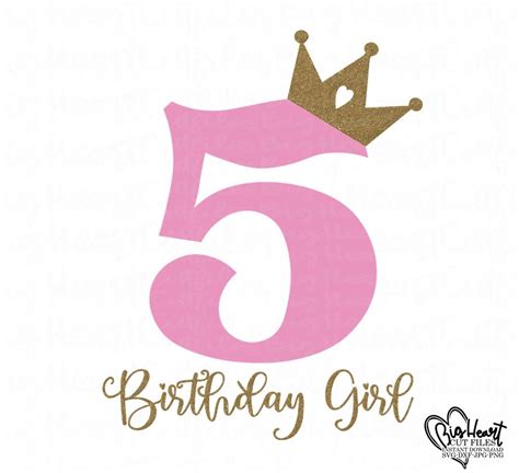 Princess Svg Birthday Girl Svg Number Five Svg 5th Birthday Svg Fifth