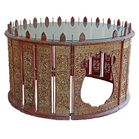 Traditional Burmese Drumpercussion Circle Pat Waing With Glass Top