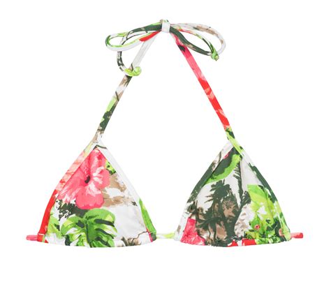 Bikini Con Forma Triangular De Flores Rosa Y Verde Soutien Sossego