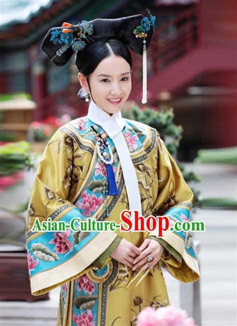 Chinese Traditional Qing Dynasty Empress Costume Ancient Manchu Palace