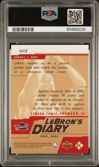 LEBRON JAMES 2003 UPPER DECK LEBRON S DIARY SET ROOKIE LJ12 PSA 9 MINT