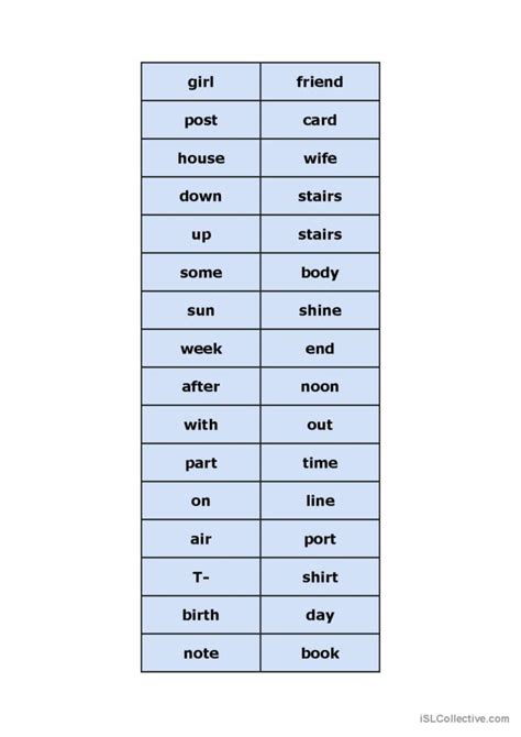 words   compound words english esl worksheets