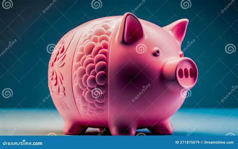 Pink Piggy Bank On Blue Background Generative Ai Stock Illustration