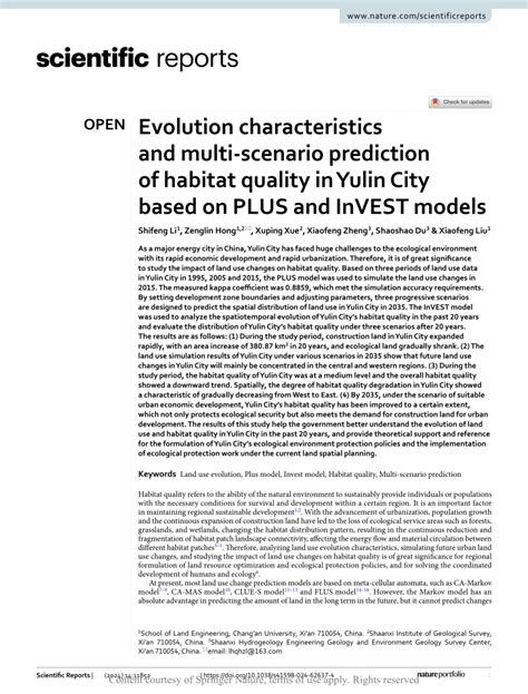 Pdf Evolution Characteristics And Multi Scenario Prediction Of Habitat Quality In Yulin City