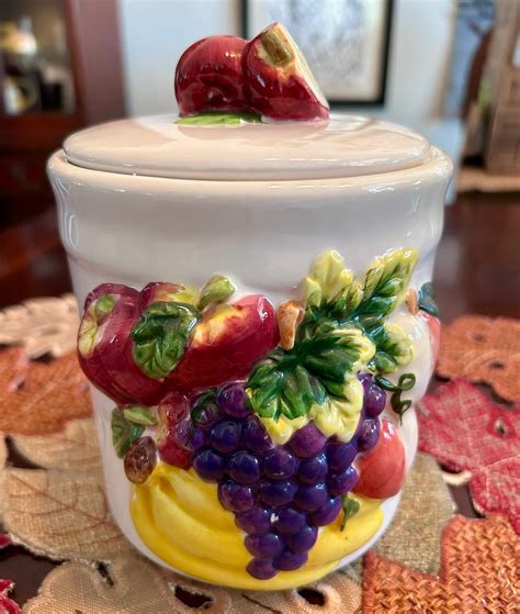 Vintage Kmc Ceramic Canister Wfruit Motif Etsy