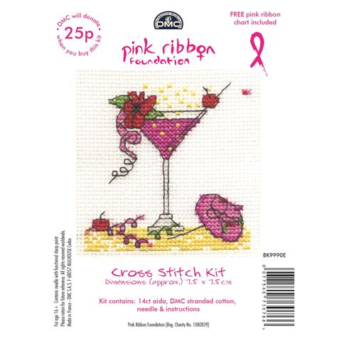 DMC Mini Cross Stitch Kits Pink Ribbon Foundation Hearts, Cupcakes, Flowers | eBay