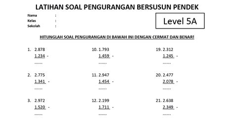 Soal Matematika Pengurangan Dengan Teknik Meminjam Homecare24