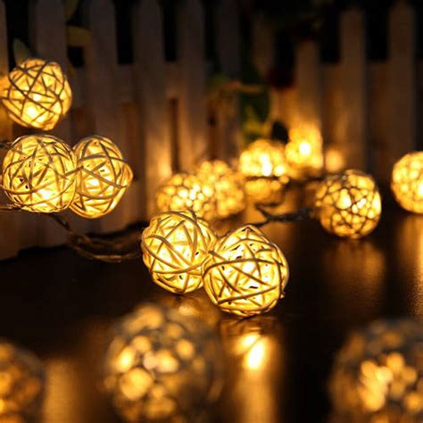 Купить Гирлянда шарики ротанговые белые 20 LED 3м на батарейках белый ...