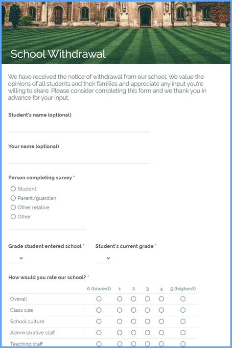 School Withdrawal Form Template | Formsite