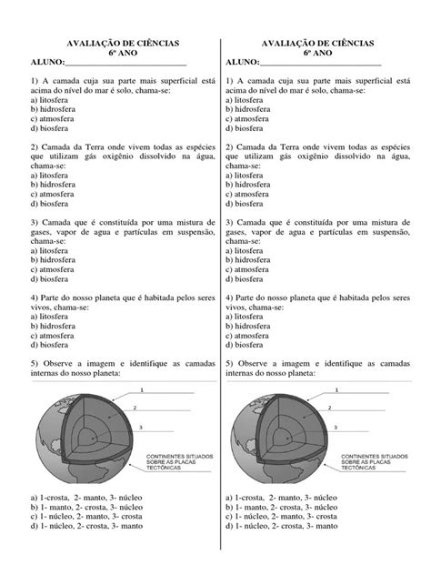 Exercícios 6º Ano Ciências Camadas Da Terra Com Gabarito Pode Ser Resumido Como Exercícios 6º