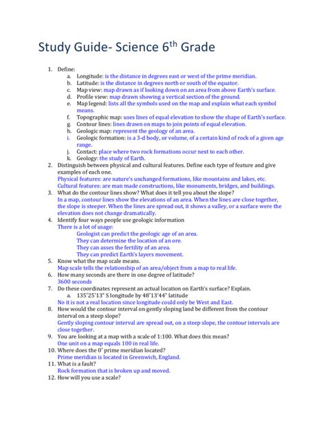 Study Guide Science Th Grade Define Longitude Is The Distance