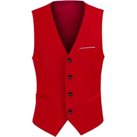 Gilet De Costume Pour Homme Mariage Business Slim Fit Couleur Unie Veste Sans Manche Col V Rouge