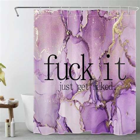 Hvest Get Naked Shower Curtain Decor Funny Quotes Gold Purple Abstract