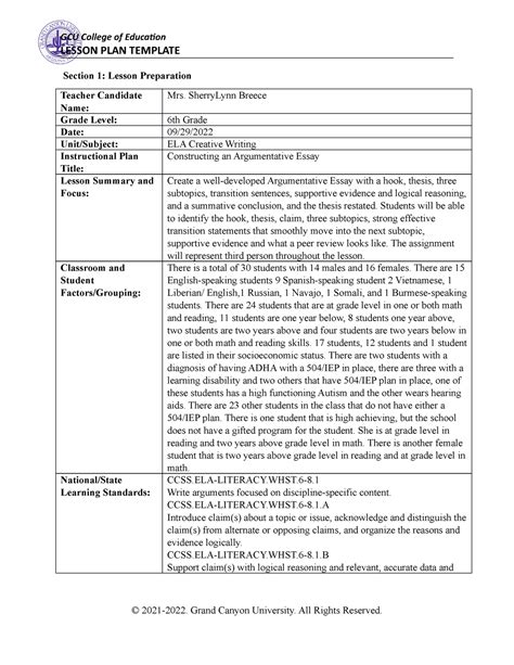 ELM 210 0501 Topic 6 COE Lesson Plan Template SLB 10 01 2022 First