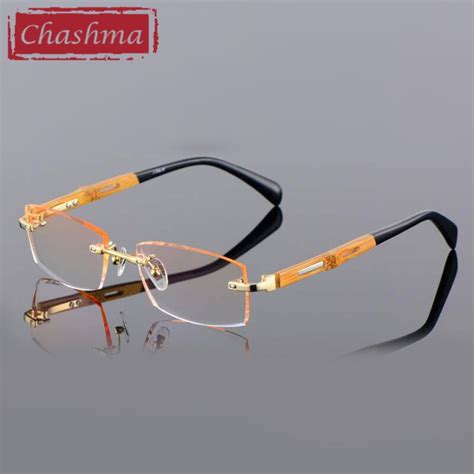 Chashma Ottica Mens Eyeglasses Rimless Titanium With Bamboo Temples